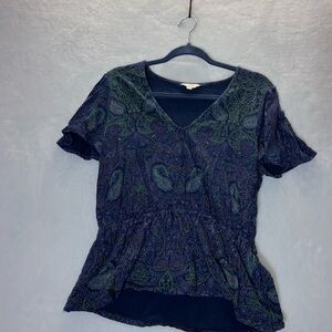 Lucky Brand navy blue multicolor  paisley peplum top, large